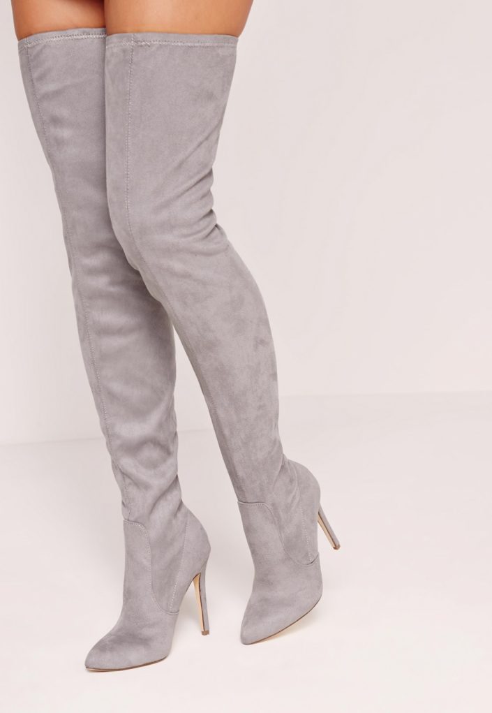 Gray suede over-the-knee shoes MissGuided