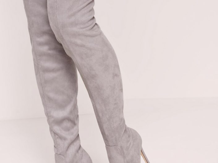 Gray suede over-the-knee shoes MissGuided