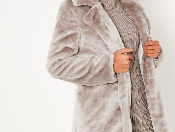 Gray false fur coat MissGuided