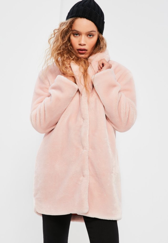 Pink false fur coat MissGuided